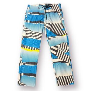 Volcom Blue White Pants Straight Leg Size 33" Abstract Retro‎ Y2K